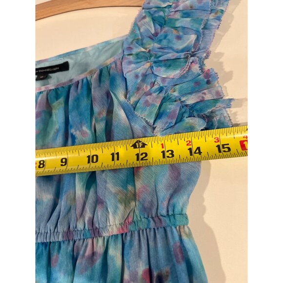 French Connection XS Ruffled Sleeveless Watercolor Peplum Top Blue & Pink - Picture 8 of 9